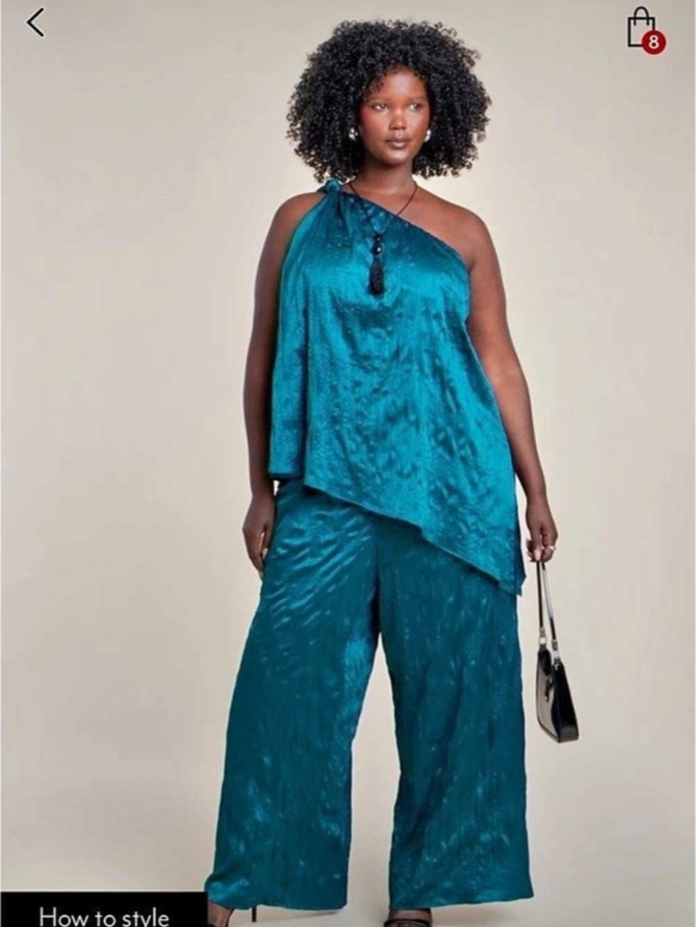 NWT ELOQUII - Plus Size Knotted Asymmetric Crinkle Satin Top & Wide-Leg Pant Set